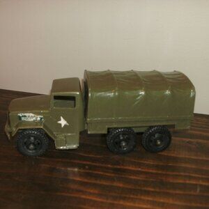 Collectible Vintage 70's Green Plastic Tandem Axle US Army Truck Military Toy 8"